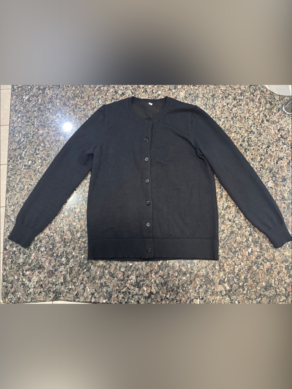 Women's Black Button-Up Crewneck Cardigan Sweater - Classic Knit
